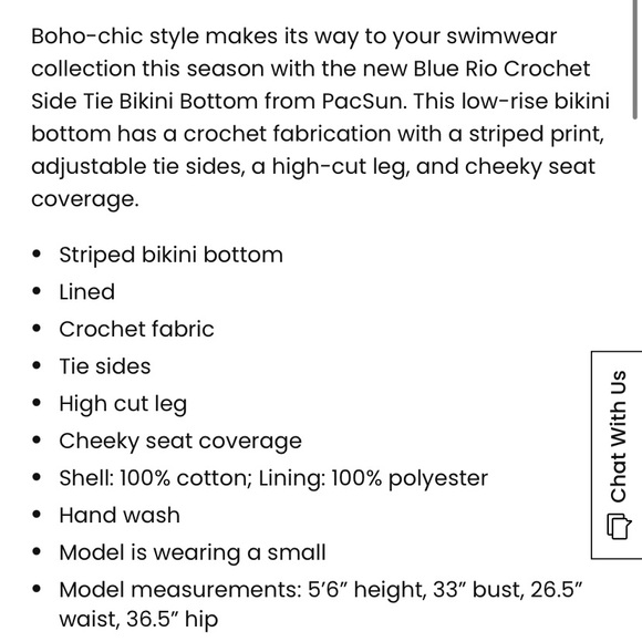 🦋4/$20 SALE - NWOT PacSun Blue Rio Crochet Side Tie Bikini Bottom - Picture 5 of 7